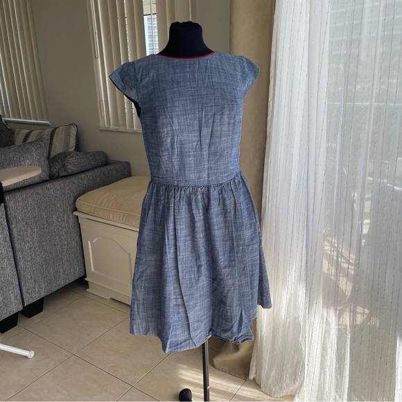 Brooks Brothers Back Button Down Scoop Neck Red Trim Blue Dress 4 - Picture 1 of 4